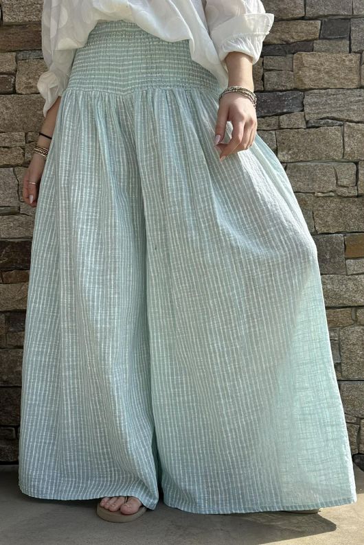Marina Chalk Stripe Palazzo Pant Mint Cream /9=